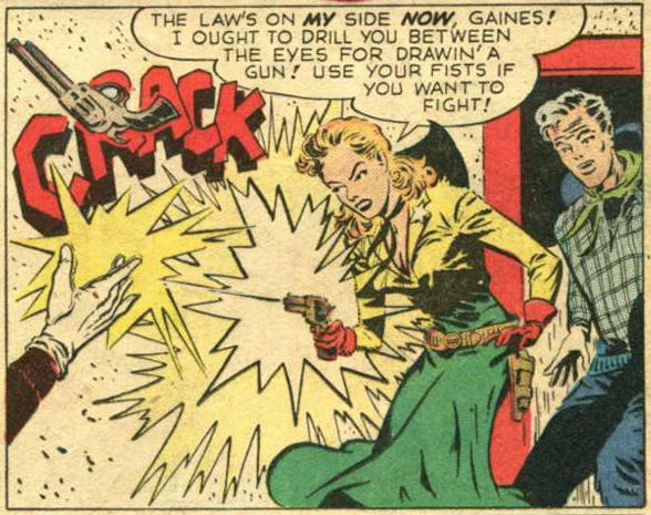 Art by Ward Kind from the Sheriff Sal story "The Gila Monster Murders" in Western Adventures #6, 1949.