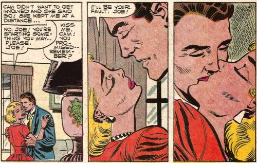 Art by Charles Nicholas and Sal Trapani from First Kiss #1, 1957. Click on image to enlarge.