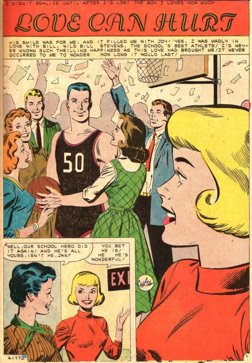 This first appeared in First Kiss #19, 1961. Art by Charles Nicholas and Sal Trapani. It was probably written by Joe Gill. 