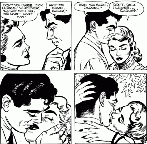 Art by John Tartaglione from "My Confidence Man" in First Kiss #5, 1958.
