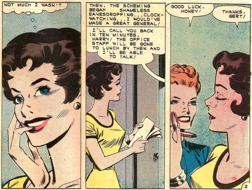 Art by Charles Nicholas & Sal Trapani from "How He Came to Kiss Me" in First Kiss #21, !961.