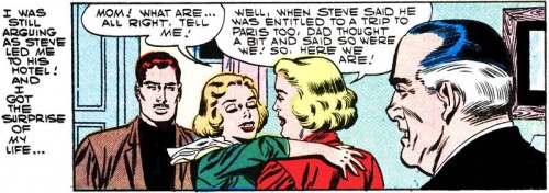 Art by Charles Nicholas & Sal Trapani from the story "One Stolen Kiss" in FIRST KISS #1, 1957.