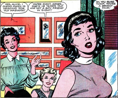Art by Vince Colletta Studio from the story "The Gay Deception" in FIRST KISS #8, 1959.