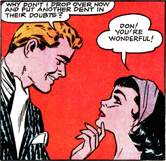 Art by Vince Colletta Studio from "The Gay Deception" in FIRST KISS #8, 1959.
