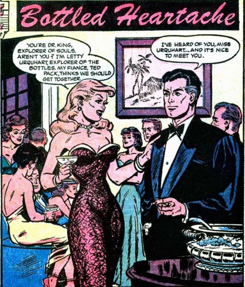 Art (probably) by Jack Sparling from the story "Bottled Heartache" in GREAT LOVER ROMANCES #11, 1953.