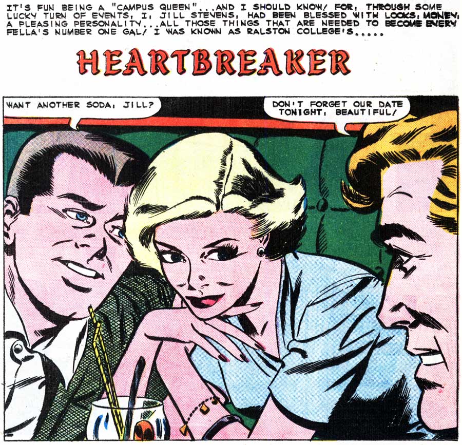 Inks by Dick Giordano from the story "Heartbreaker" in FIRST KISS #12, 1960.
