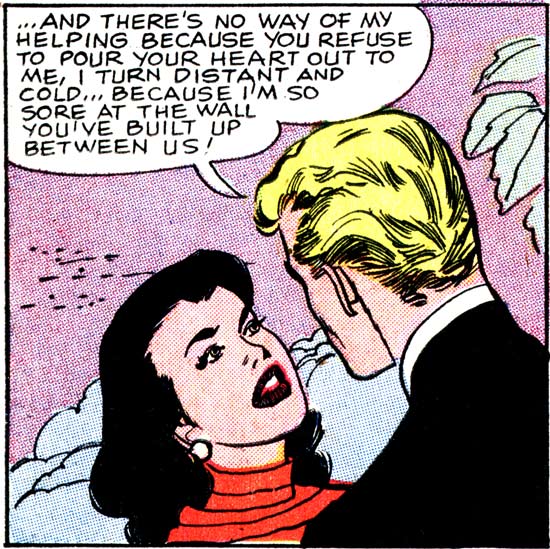 Art by Vince Colletta Studio from the story "He Loves Me Not" in FIRST KISS #3, 1958.