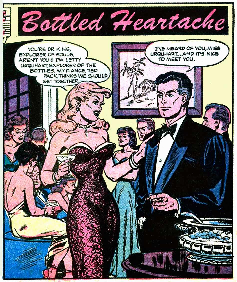 Art by Jack Sparling? From the story "Bottled Headache" in GREAT LOVER ROMANCES #11, 1953.