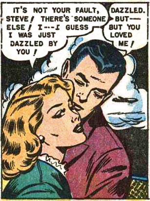 Art possibly by Al Hartley. From the story "Wallflower Sweetheart" in TEN STORY LOVE #188, 1953.