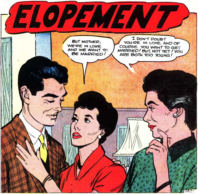 Art by John Tartaglione from the story "Elopement" in FIRST KISS #4, 1958.