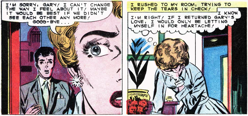 Art by Art Cappello & Vince Alascia from the story "A Kiss in the Dark" in FIRST KISS #11, 1959.