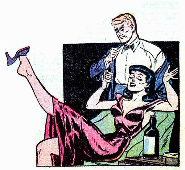 Art probably by Jack Sparling from the story "Bottled Heartache" in GREAT LOVER ROMANCES #11, 1953.