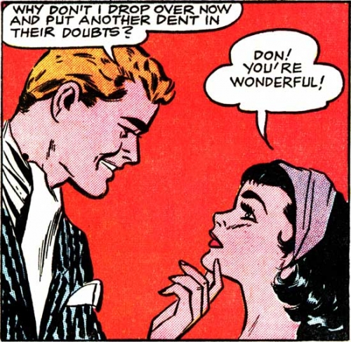 Art by Vince Colletta Studio from the story "The Gay Deception" in FIRST KISS #8, 1959.