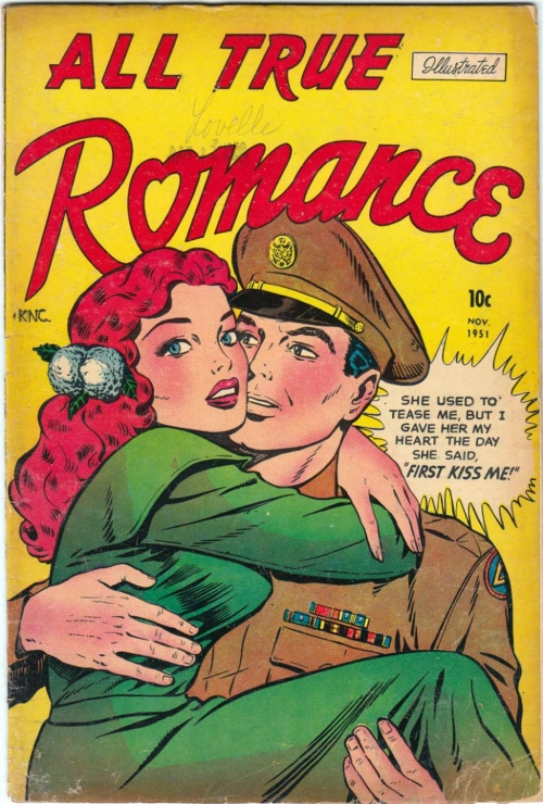 Artist unknown. From the cover of Comic Media's ALL TRUE ROMANCE #2, 1951. Click image to enlarge.