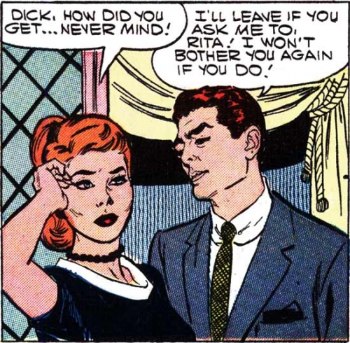 Art by John Tartaglione from the story "My Confidence Man" in FIRST KISS #5, 1958.