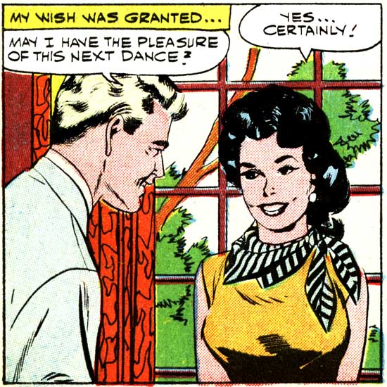 Vintage art & text. Art by Vince Colletta Studio from the story "Girl Meets Boy!" in FIRST KISS #11, Nov. 1959.
